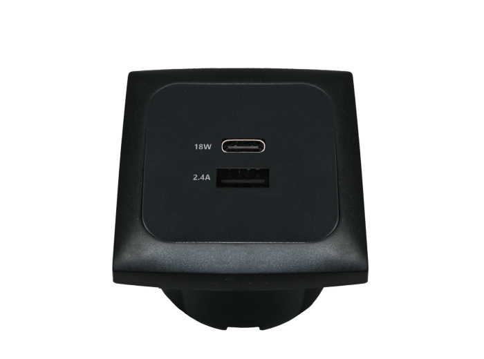 Prise double USB A+C murale noire