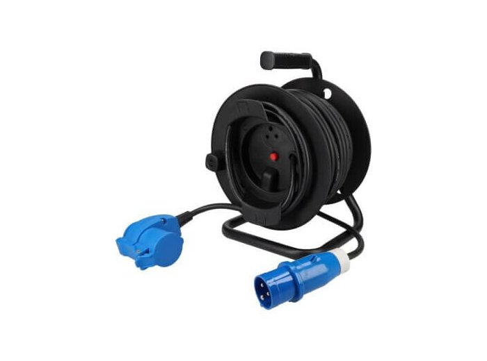 Enrouleur 25 m neoprène P17 mâle avec fiche et prise CEE